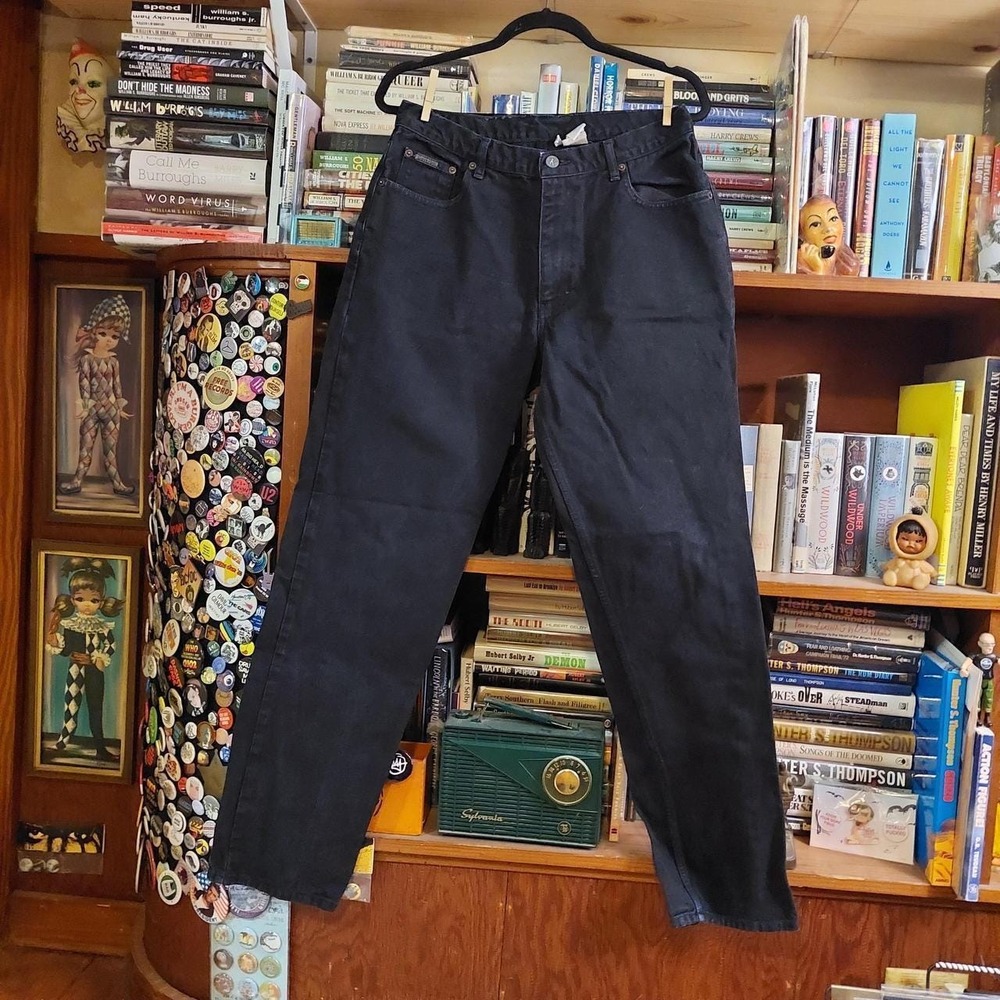 Vintage 90s Calvin Klein Black Denim Jeans Straight Leg Cotton Size 34
